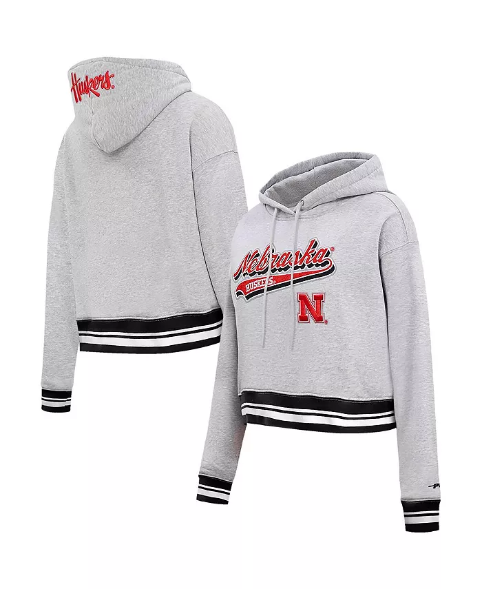 

Женская флисовая укороченная толстовка с капюшоном цвета «меланжевый серый» Nebraska Huskers Script Tail Pro Standard