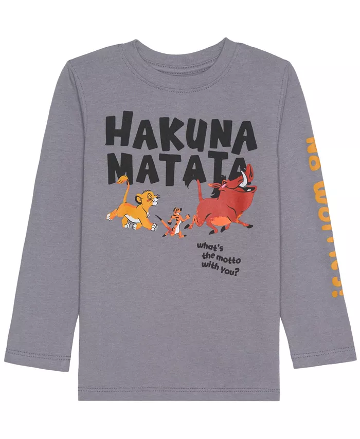 

Мальчиковая футболка с длинным рукавом Hakuna Matata для малышей 2T-5T Lion King, серый