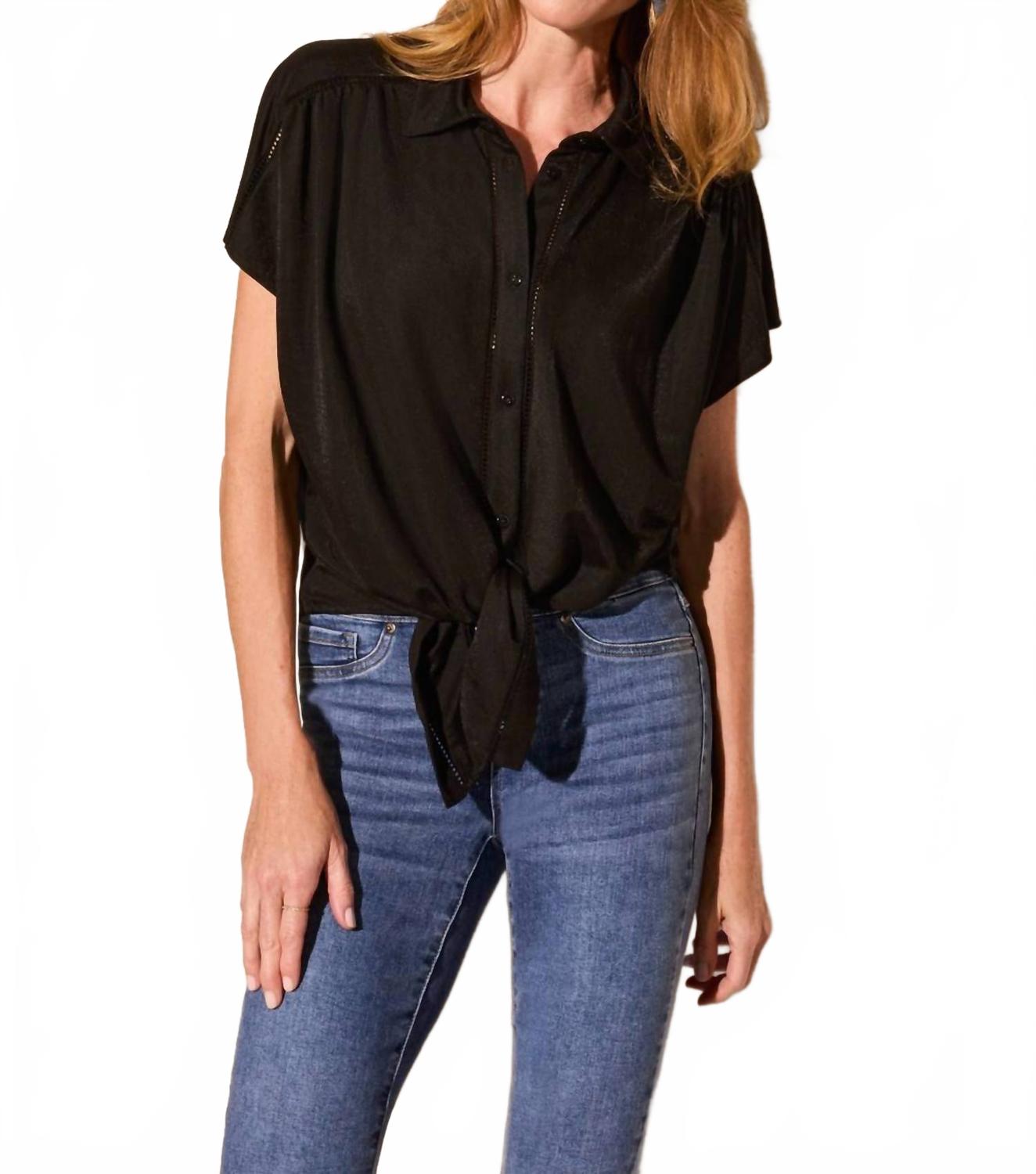 

Черная рубашка с короткими рукавами и завязками спереди TRIBAL