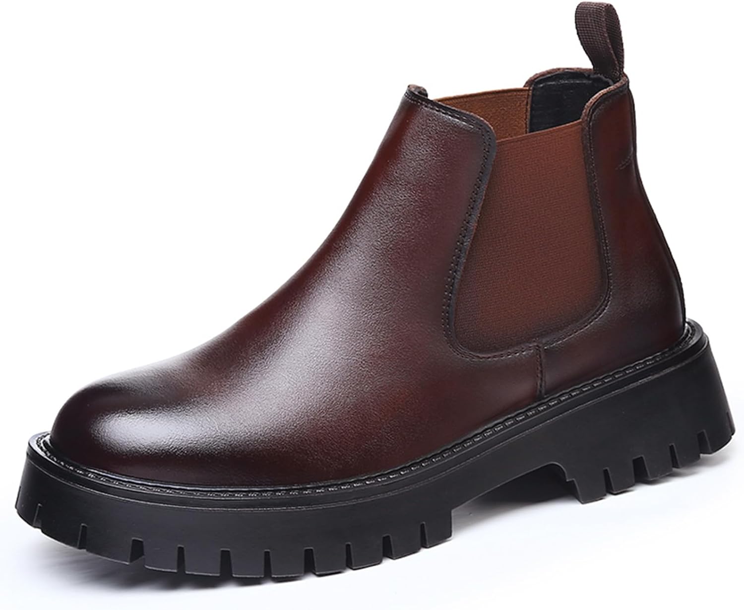 

Мужские ботинки Челси на массивной подошве из натуральной кожи, роскошные с круглым носком, рифленой подошвой, без шнуровки, для улицы, противоскользящие, амортизирующие, ботинки до щиколотки Nekgnl, коричневый