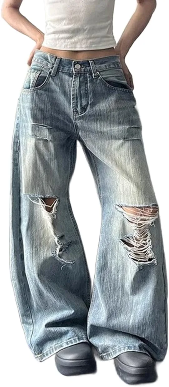 

Женские джинсы HBER с потертостями, мешковатые, расклешенные, с высокой посадкой