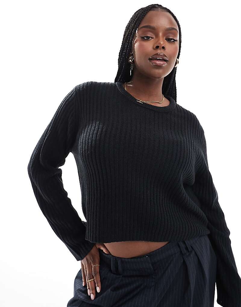 

Черный свитер в рубчик с круглым вырезом ASOS DESIGN Curve
