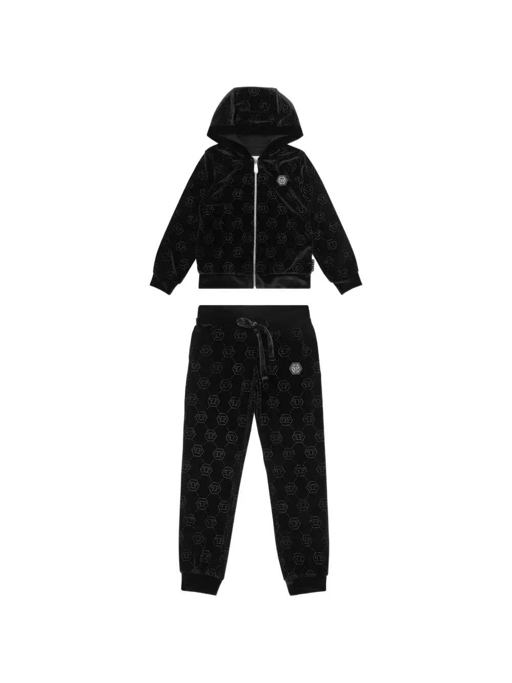 Спортивный костюм со стразовой монограммой Philipp Plein Junior, черный