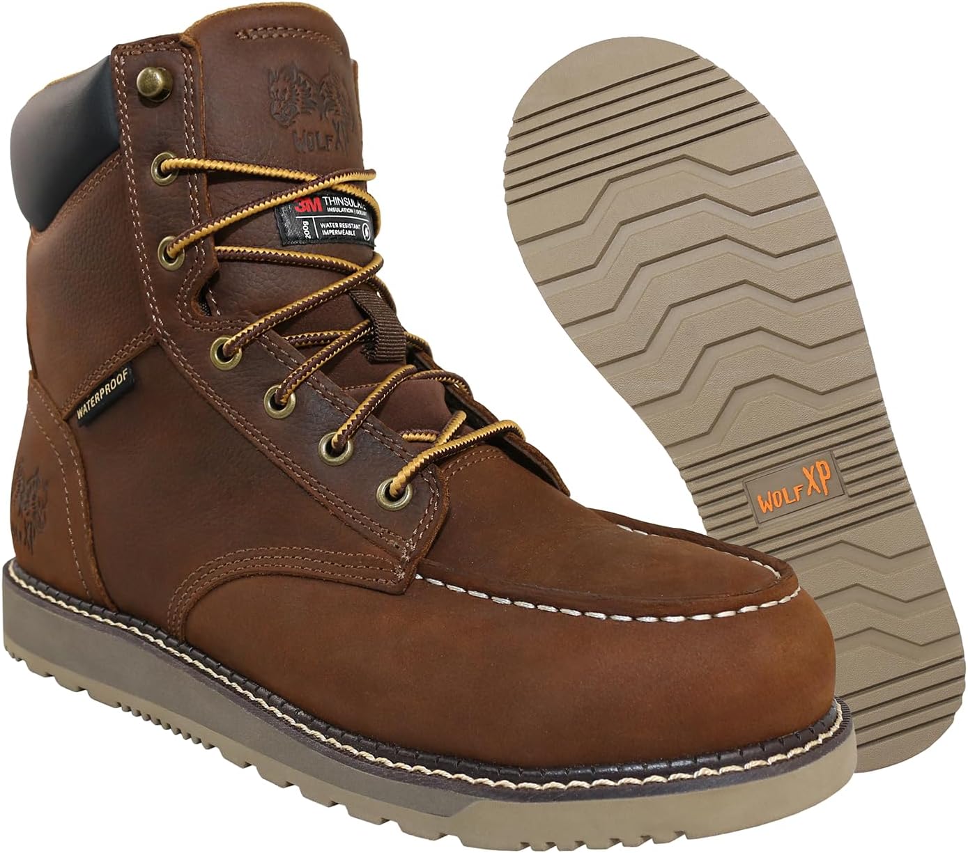 

Мужские ботинки WOLF Heavy Duty - из натуральной кожи, маслостойкие и противоскользящие, водонепроницаемые, утепленные защитные строительные ботинки Wolf Industrial Products, коричневый