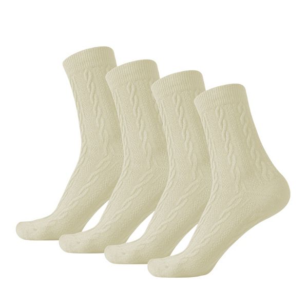 

Женские классические носки с косой вязкой из хлопка для повседневной устойчивости и комфорта, 2 пары Anna-Kaci, Cream White