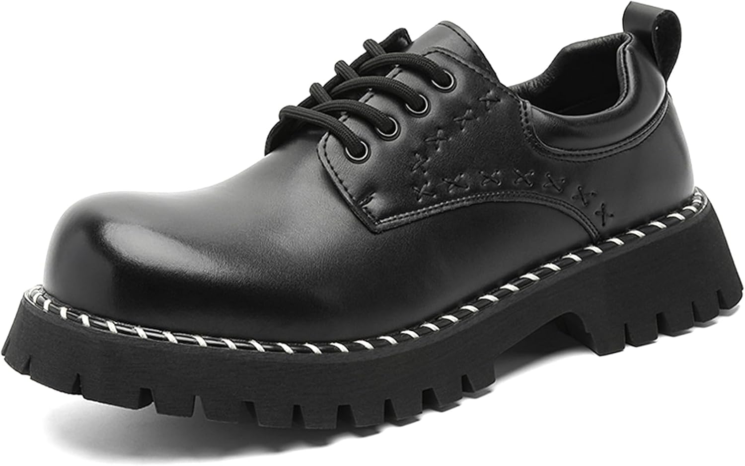 

Мужские модные туфли-оксфорды с рифленой подошвой, регулируемые шнуровкой, с комфортным закругленным носком, противоскользящей массивной платформой, для делового стиля, повседневной работы, свадьбы и свиданий Melgonmg, черный