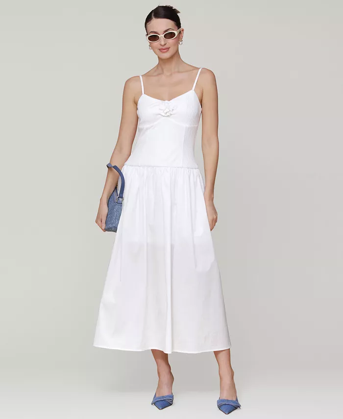 

Женское миди-платье с заниженной талией и отделкой в виде розеток Rosette-Trim Drop-Waist Avec Les Filles, белый