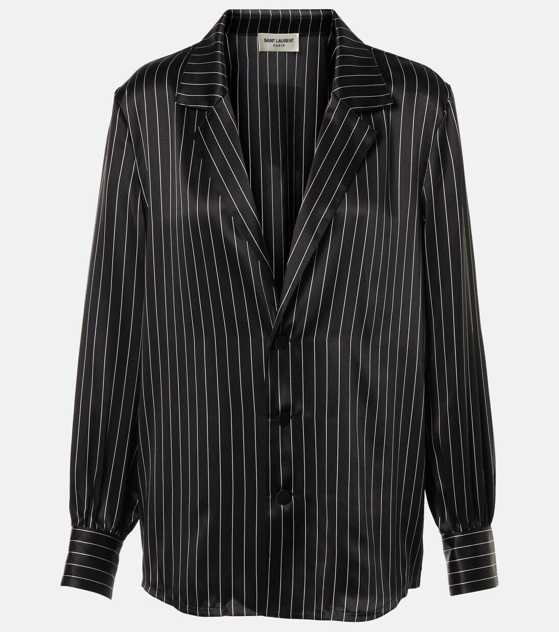 

Шелковая атласная рубашка Saint Laurent, цвет noir craie