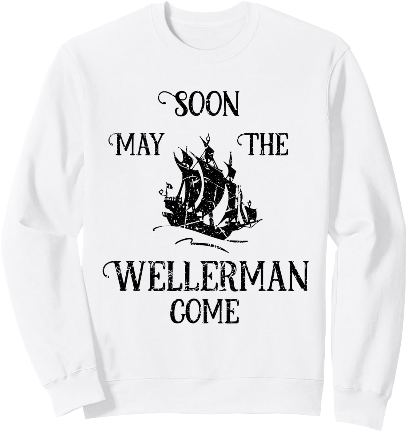 

Скоро пусть Веллерман прибудет на корабле в океане. Ретро-толстовка с морскими песнями Old Sea Shanty Meme, белый