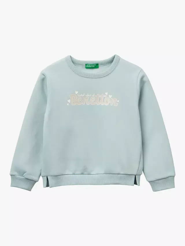Детская толстовка из смесовой хлопковой ткани с логотипом, зеленая Benetton