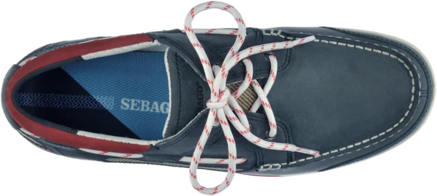 Мокасины Sebago Triton с тремя отверстиями для шнурков - лодочные туфли из вощеной кожи нубук с дышащей сетчатой подкладкой, удобной стелькой из ЭВА и резиновой подошвой, темно-синий — фото 3