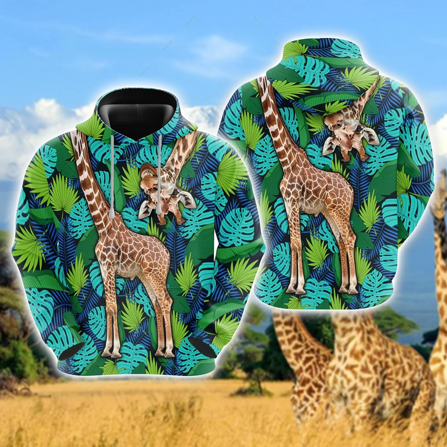 Толстовка с капюшоном Giraffe для мужчин - худи для любителей жирафов, мужская и женская толстовка, комплект с карманами, длинный рукав, 12 Generic, Giraffe_19 — фото 2