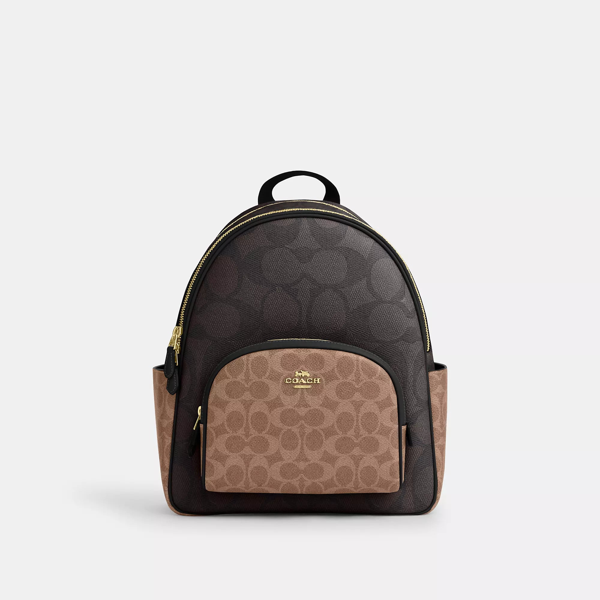 

Рюкзак Coach Outlet Court из блочной фирменной ткани, цвет gold/walnut/tan