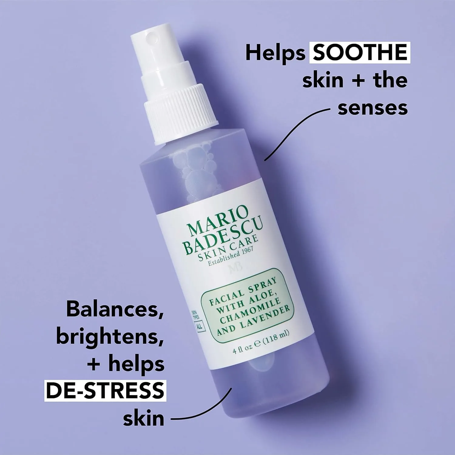 Спрей для лица Mario Badescu с алоэ, ромашкой и лавандой для всех типов кожи | Увлажняющий спрей для лица, восстанавливающий баланс и сияние кожи 113.40 г (1 шт.) — фото 3