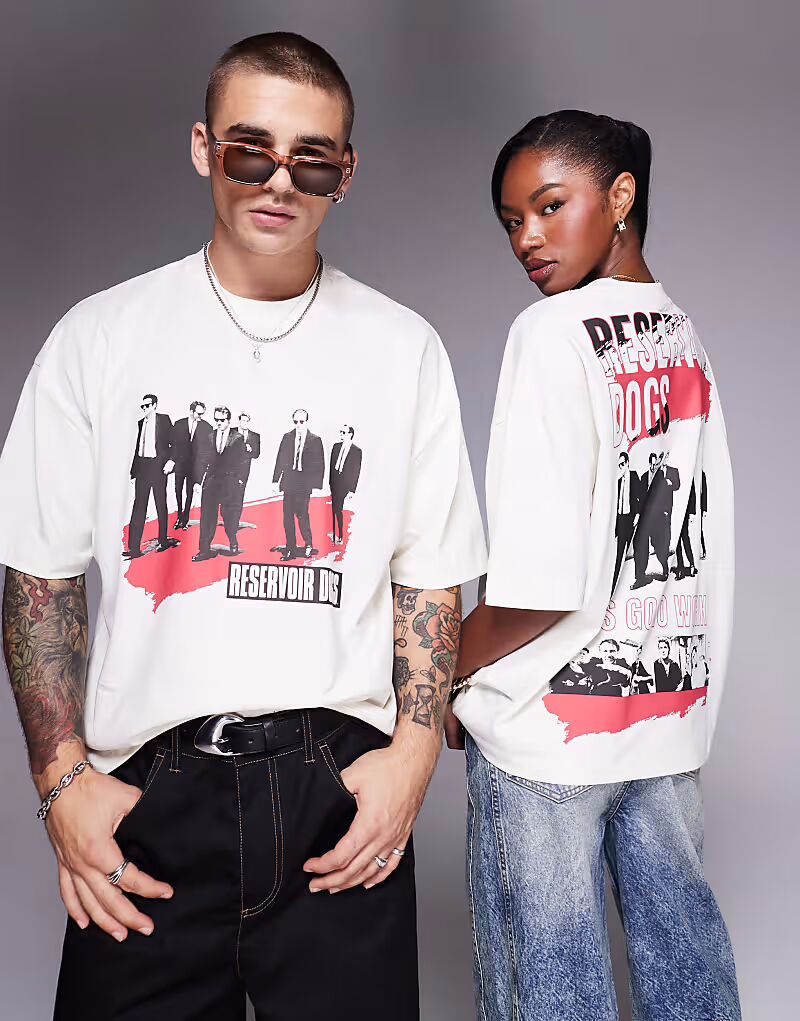 

Футболка свободного кроя унисекс ASOS DESIGN oversize с лицензионным принтом Reservoir Dogs белого цвета