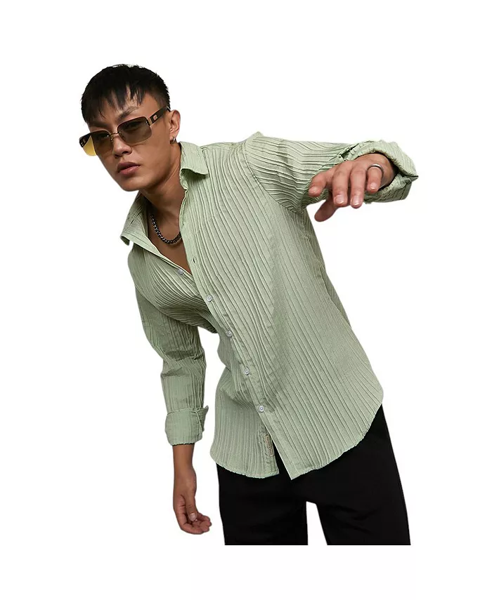 

Мужская рубашка в полоску с принтом, цвет шалфейный Campus Sutra, зеленый