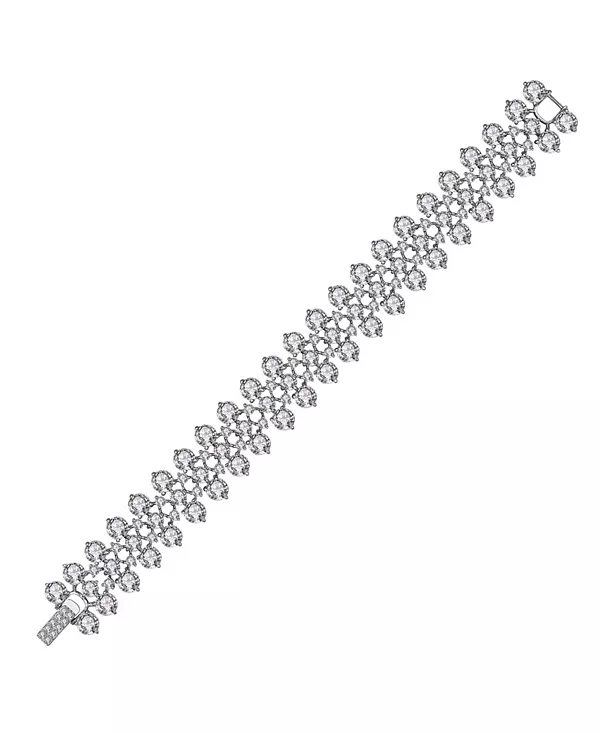 

Современный теннисный браслет из стерлингового серебра с покрытием из белого золота и прозрачными кубическими цирконами Genevive, silver