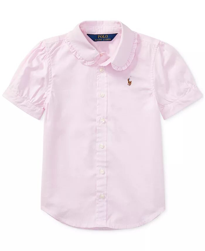 

Однотонный топ Oxford с короткими рукавами для маленьких девочек Polo Ralph Lauren, розовый