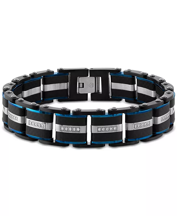 

Браслет из звеньев с бриллиантами и углеродным волокном (1/3 карата) из нержавеющей стали с синим и черным ионным покрытием, созданный для Macy's Esquire Men'S Jewelry, black