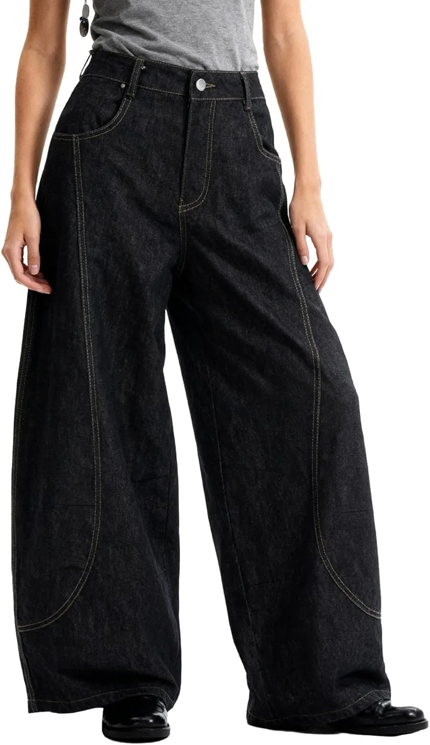 

Bakyarder Unisex Retro потертые бочкообразные джинсы Wide Leg