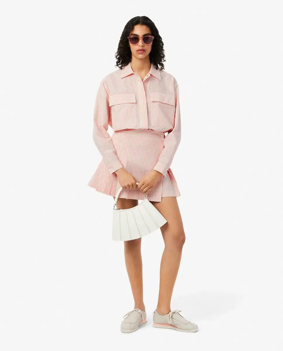 Женская куртка Lacoste из полосатого хлопкового трикотажа, белого цвета, с длинными рукавами — фото 4