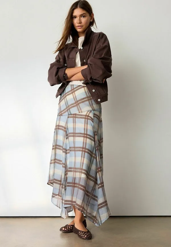 Асимметричная макси-юбка с годетом стандартного кроя Next, Blue Brown Check — фото 2