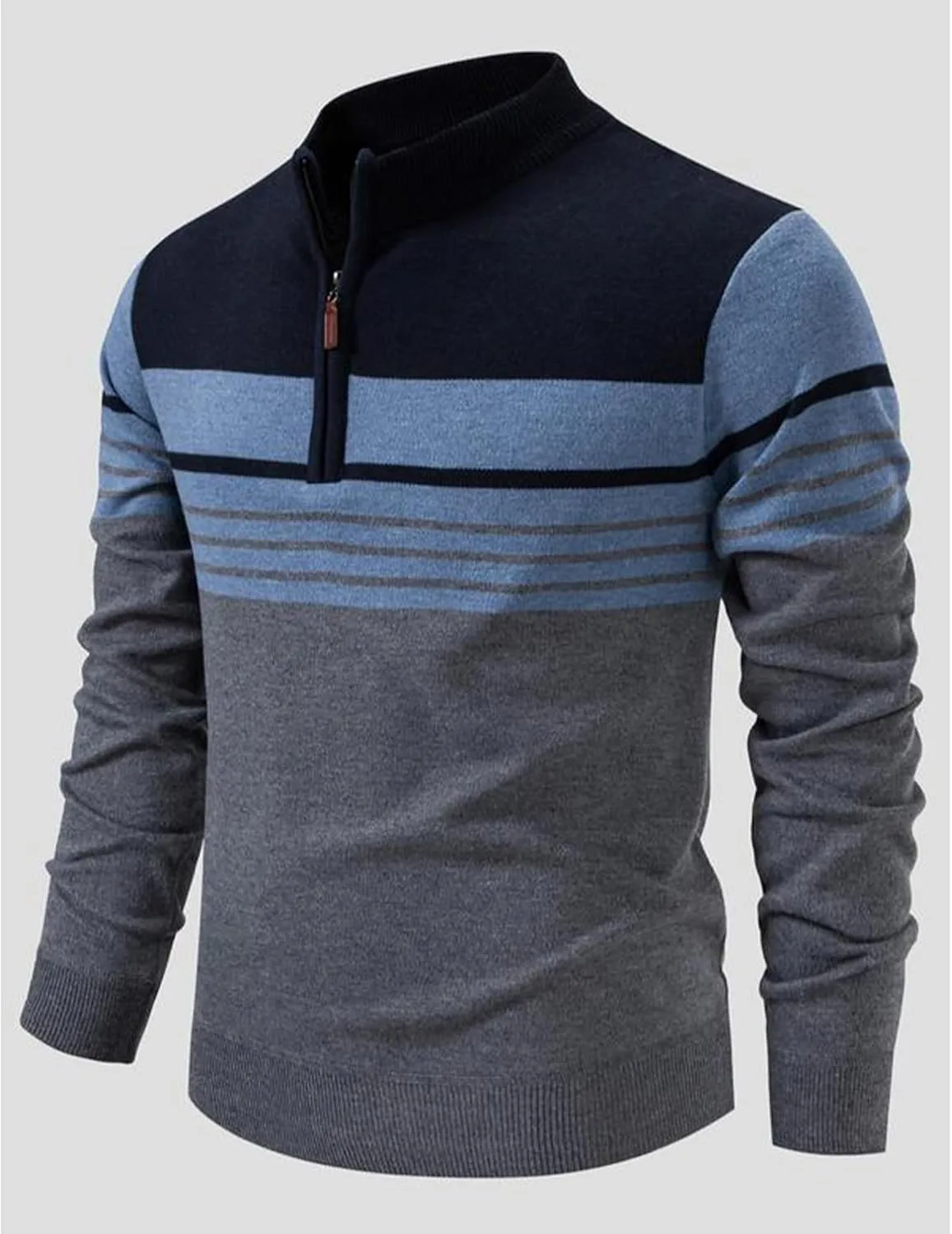 Мужской поло-свитер с полосками и четвертью молнии slim fit — фото 4