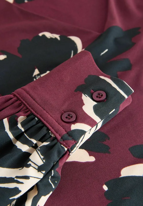Блузка прямого кроя с длинными рукавами и v-образным вырезом Next, Berry Red Floral Print — фото 3