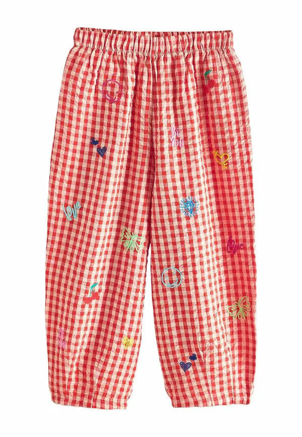 Брюки-Бочонки классического кроя без застежки Next, Gingham Pink Embroidered