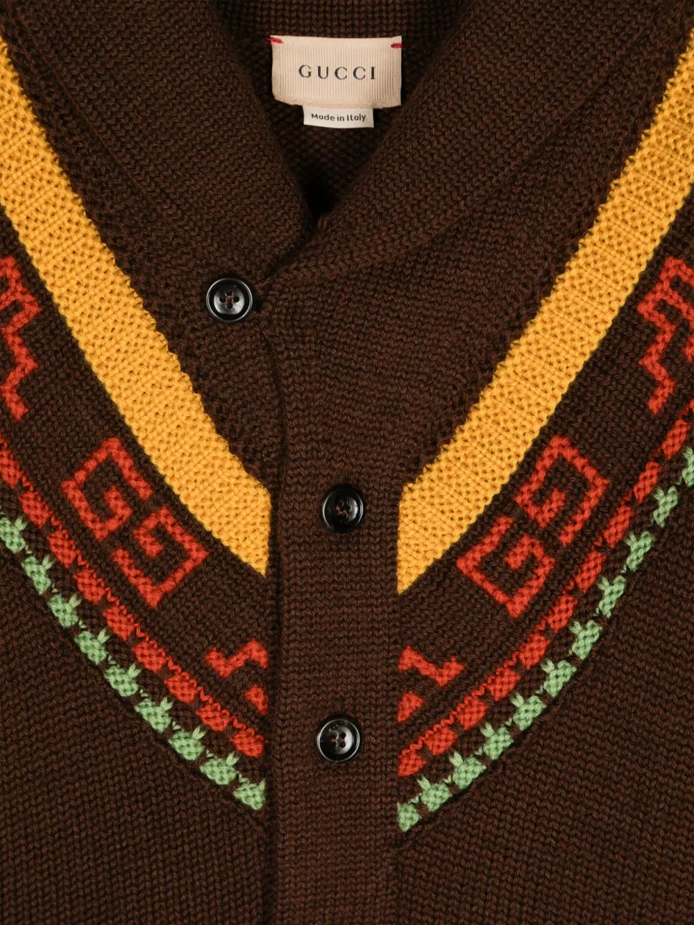 Кардиган с узором, связанным интарсией Gucci Kids, коричневый — фото 3