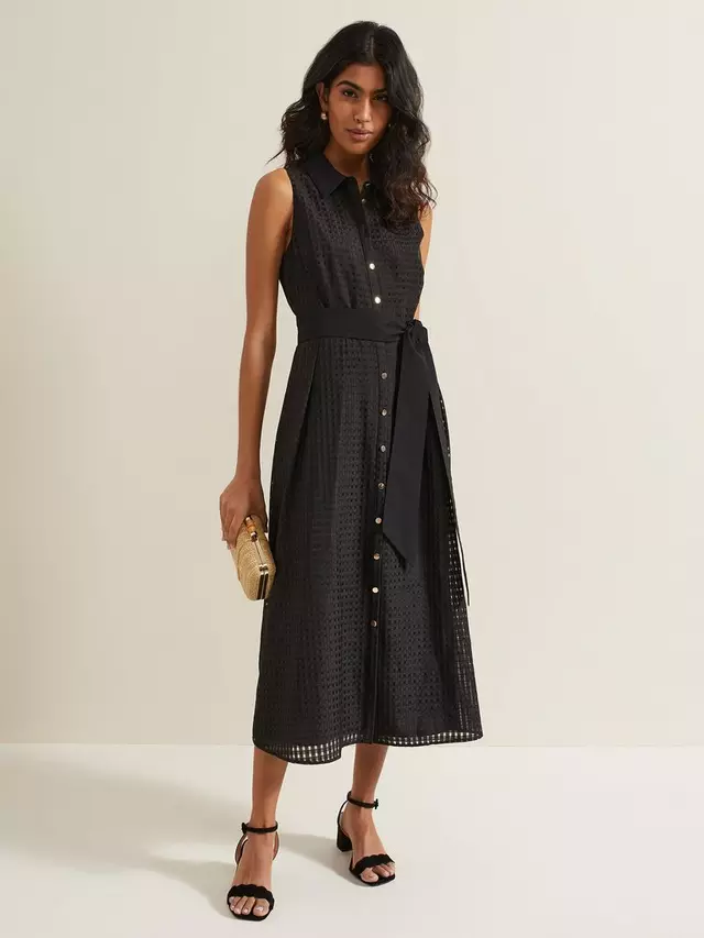 

Платье Phase Eight Carey Sleeveless Textured Check Midi Shirt, черный