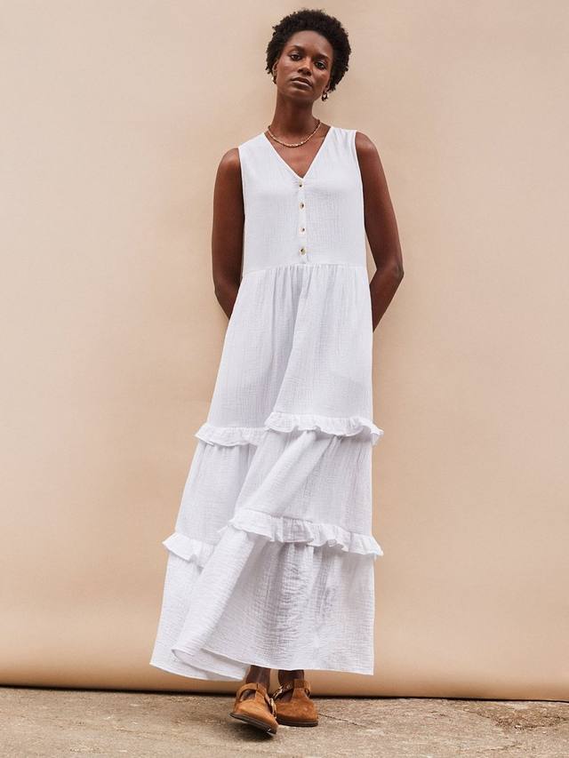 

Хлопковое платье миди без рукавов с ярусами и V-образным вырезом Ro&Zo