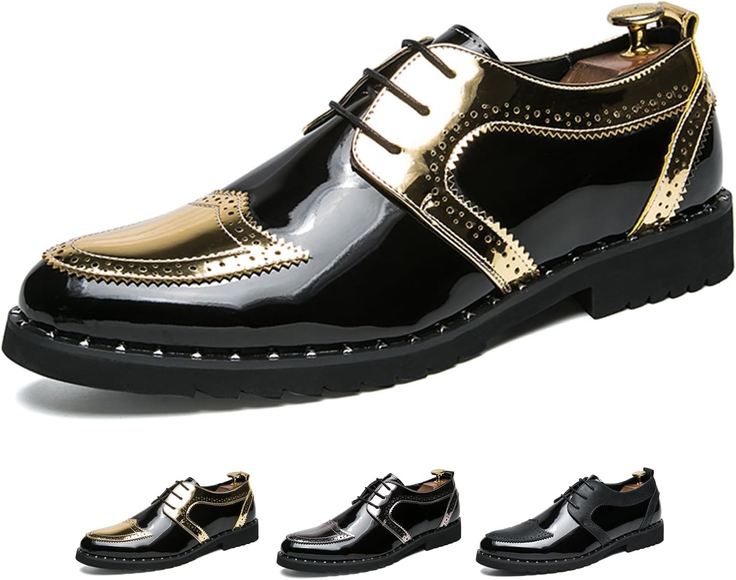 

Мужские оксфорды на платформе с брогированием, модные туфли с вырезанными вставками, низкий каблук, шнуровка, кожаные туфли для повседневной носки, офиса, свадьбы и официальных мероприятий Oxneuhg, золотой