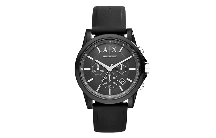 

ARMANI EXCHANGE Наручные часы AE, кварцевый механизм, силиконовый ремешок, 44 мм, черный циферблат, мужские часы