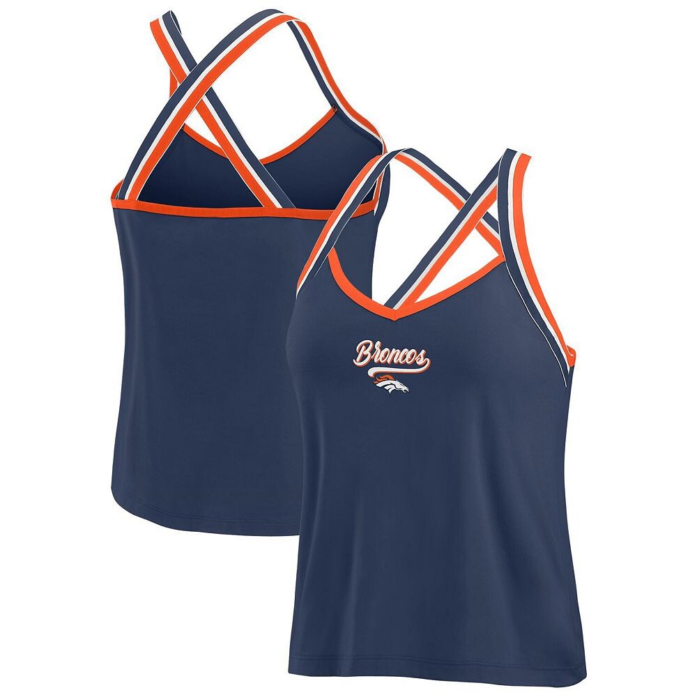 

Женская одежда WEAR by Erin Andrews Темно-синяя майка Denver Broncos с перекрестными ремешками Tri-Blend, цвет Den Navy