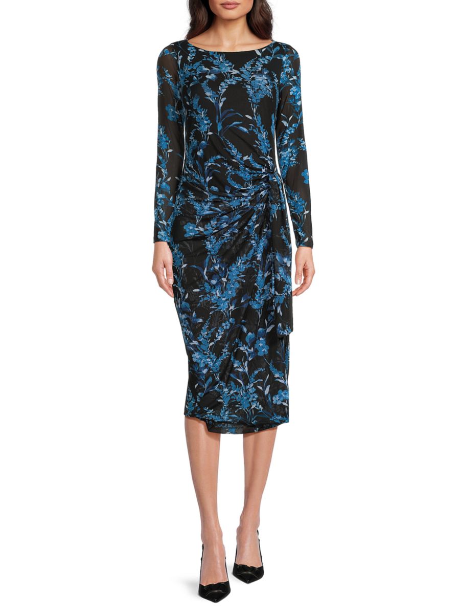 

Платье миди с цветочным принтом и сборками на талии Tommy Hilfiger, цвет Black Blue