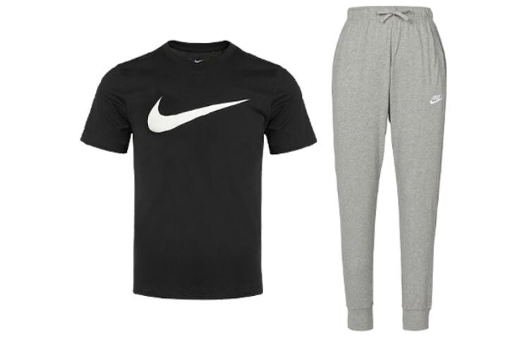 

Повседневный спортивный мужской костюм, черный с короткими рукавами + светло-серые брюки Nike, черный