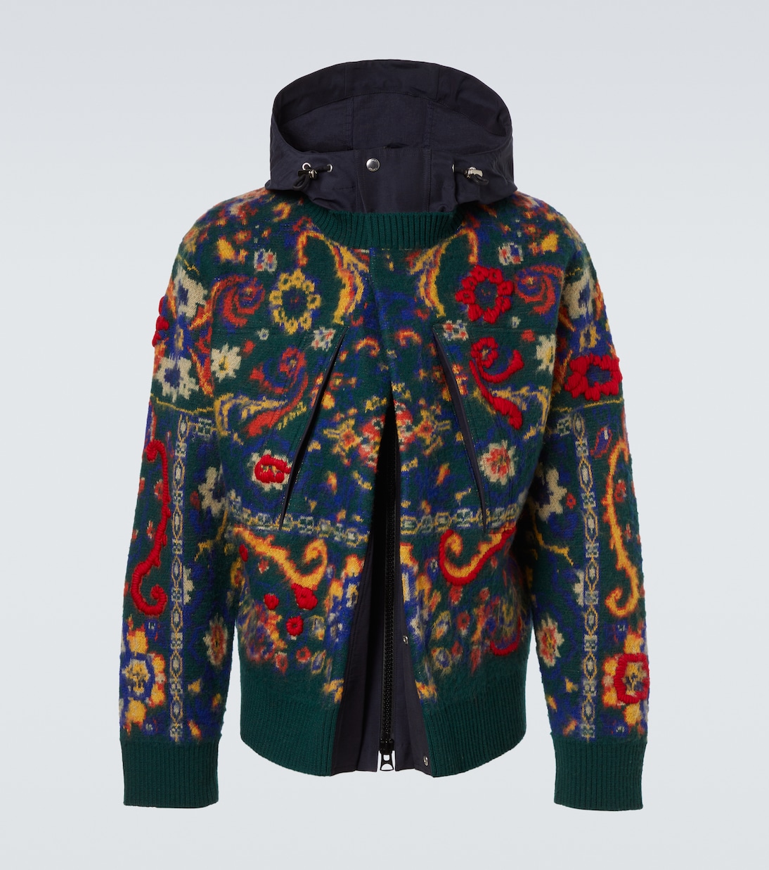 

Жакет из шерстяного жаккарда с цветочным принтом Sacai, зеленый