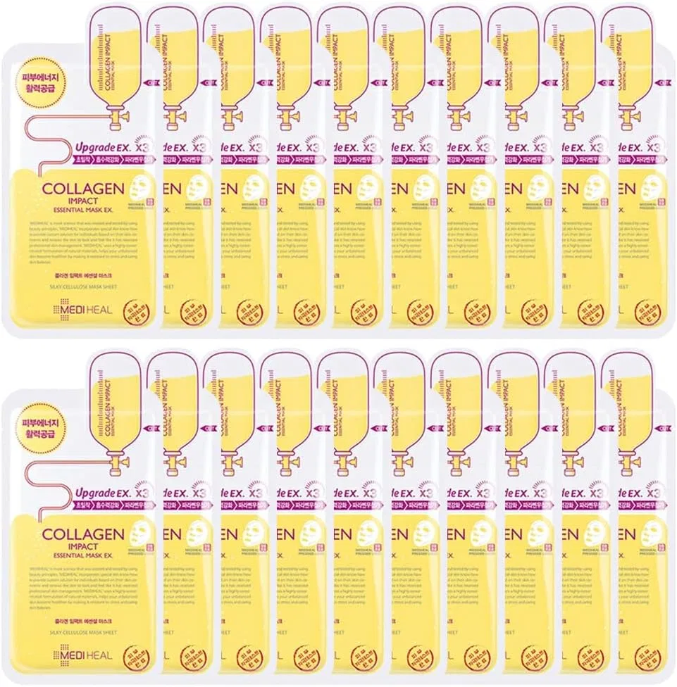 Набор масок для лица Mediheal N.M.F Aqua Ring Ampoule Mask EX (10 шт.) + Collagen Impact Essential Mask REX (10 шт.)