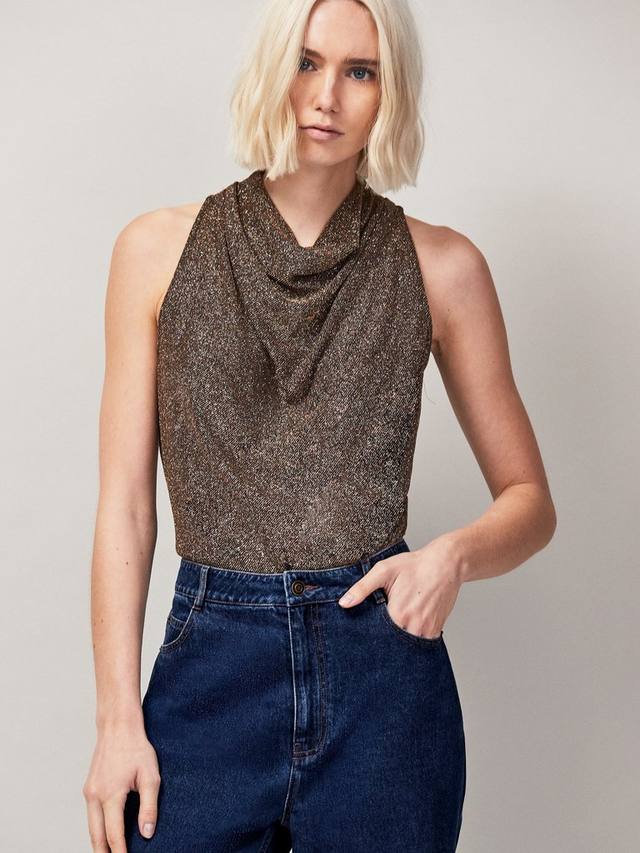 

Топ с воротником-хомутом с блестками Ro&Zo, Gold