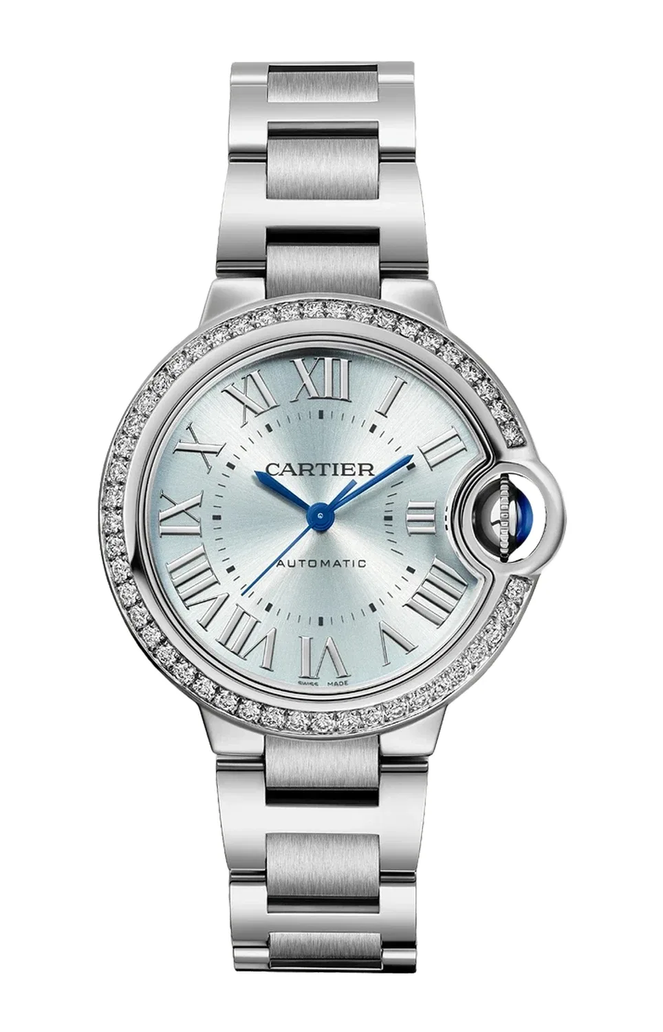 Ballon Bleu de CARTIER 33 мм, автоматические, сталь, бриллианты - W4BB0028, серебряный