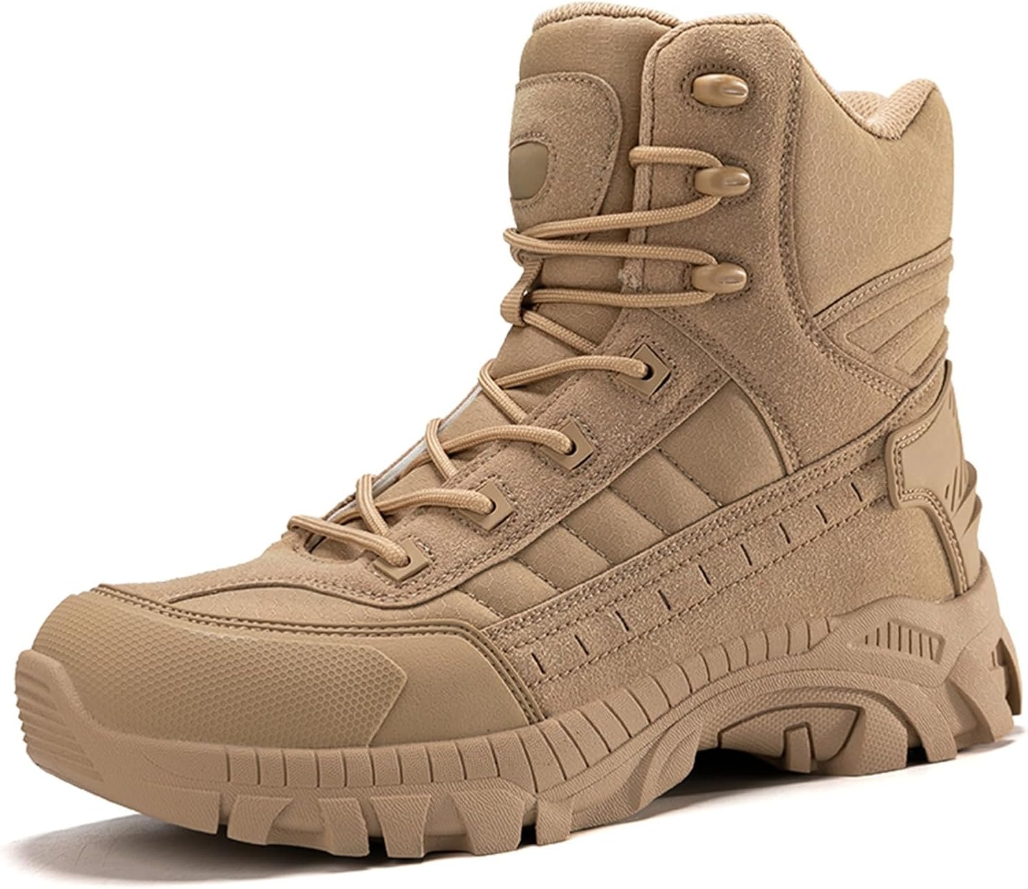

Мужские тактические военные ботинки средней высоты с верхом из синтетической кожи, шнуровкой, легкие, мягкий носок, поддержка щиколотки, противоскользящая устойчивая подошва для активного отдыха, миссий, походов и кемпинга Psieicwm, хаки