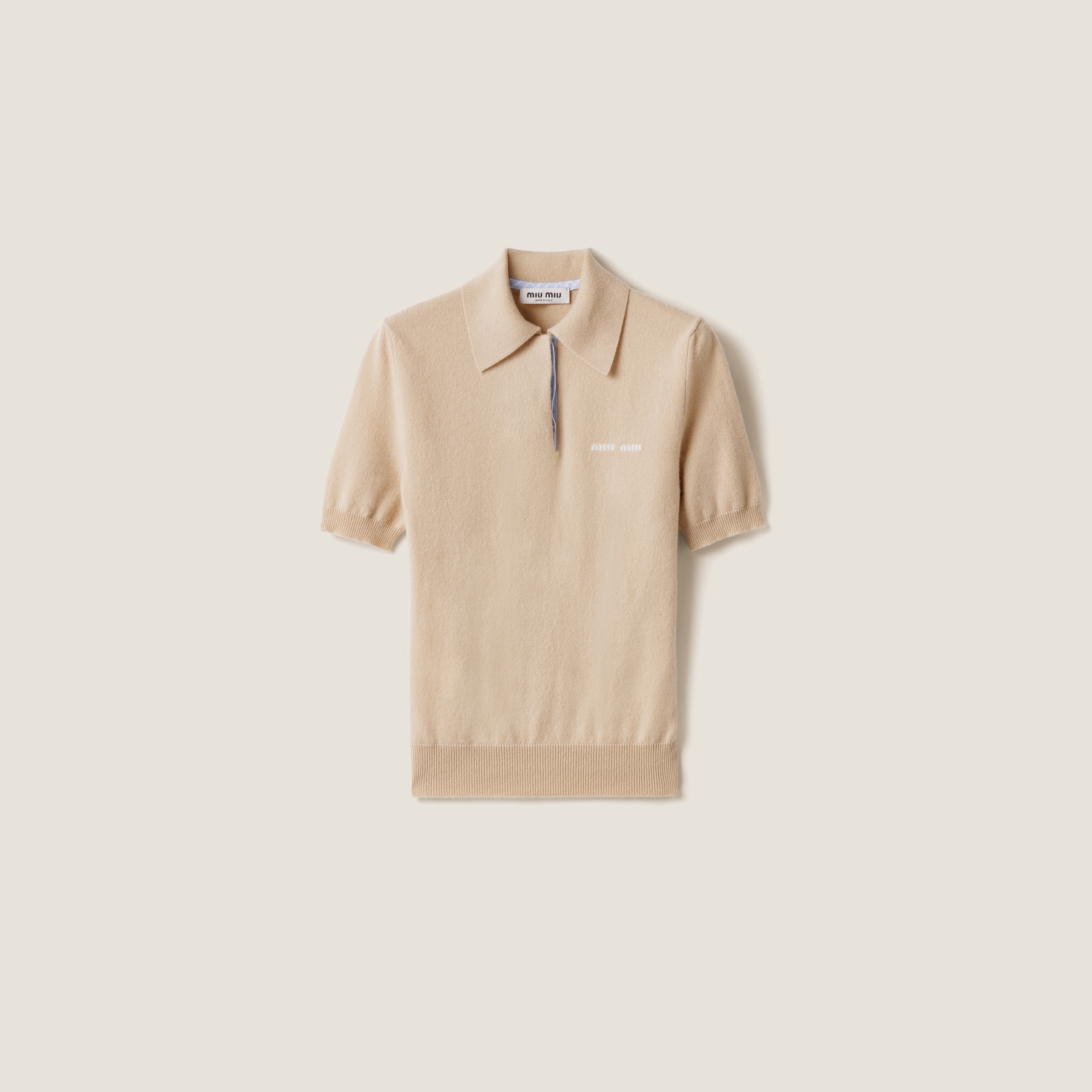 

Кашемировый пуловер-поло MIU MIU, бежевый