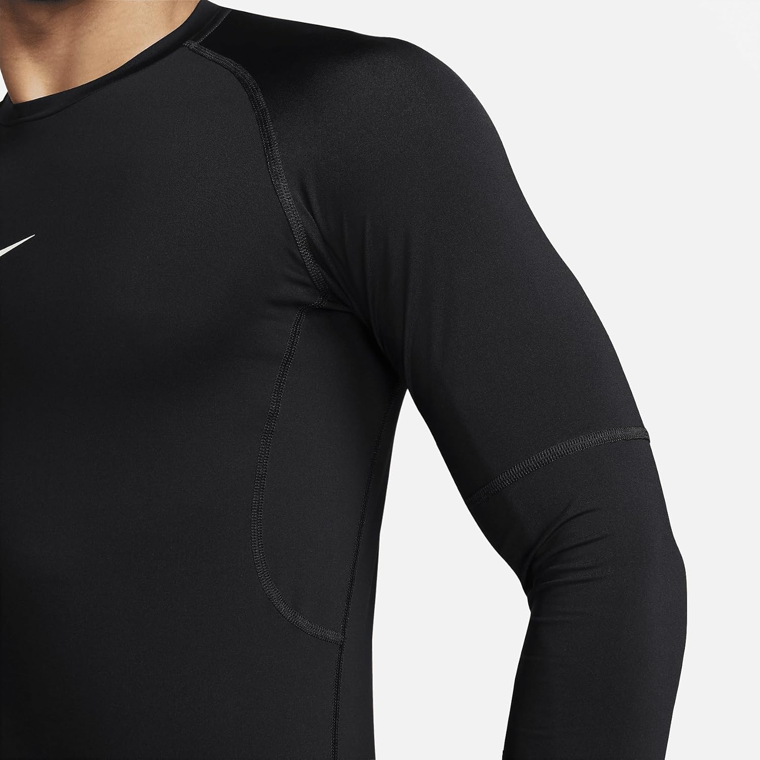 Мужская облегающая спортивная футболка с длинным рукавом Nike Pro Dri-fit, Black/White — фото 4
