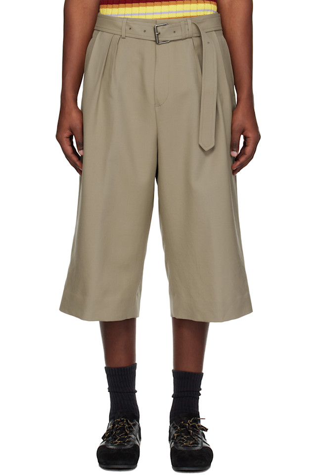 

Dries Van Noten Бежевые шерстяные мохеровые шорты с поясом