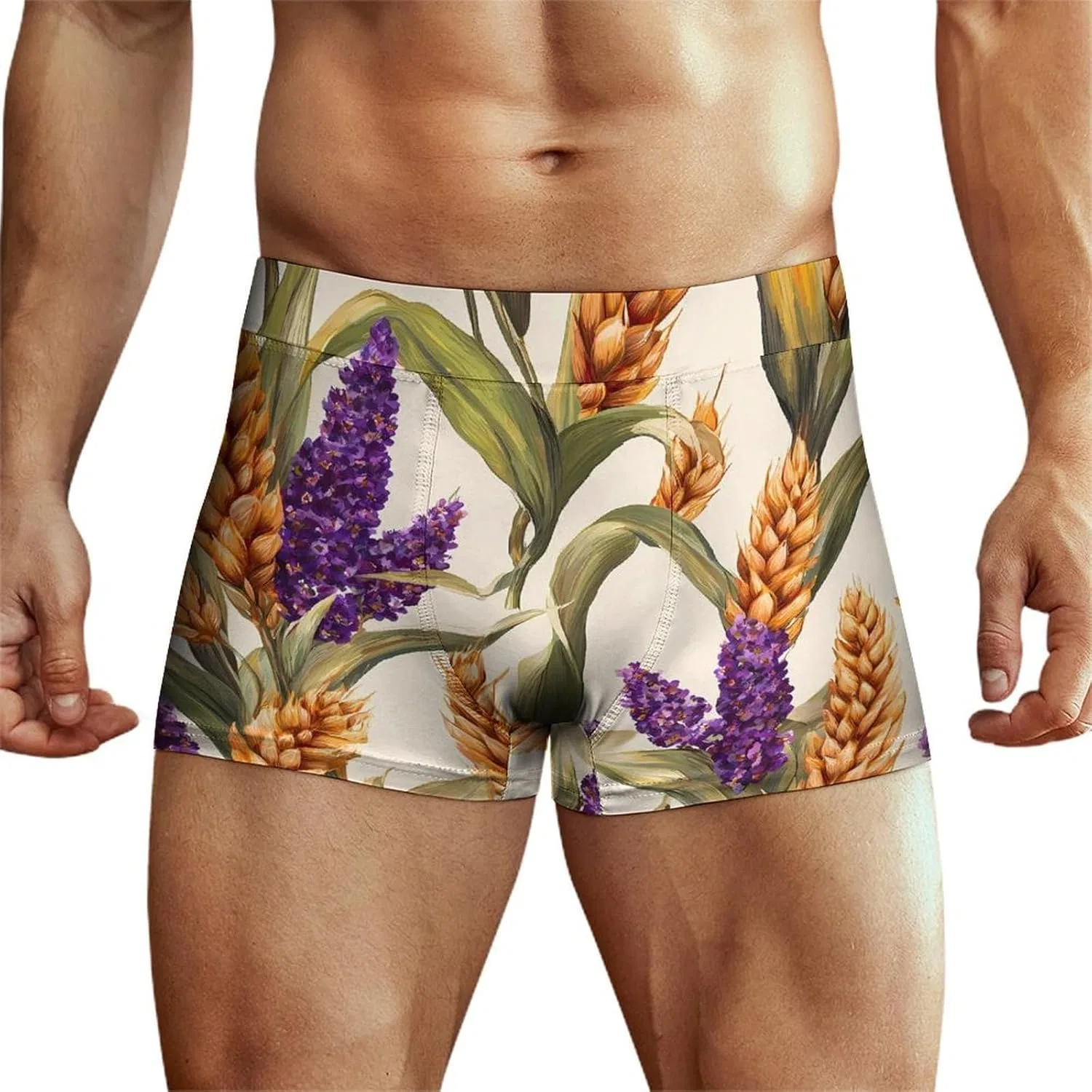 Боксеры с принтом Wheat Sorghum Purple Flowers, Style-5