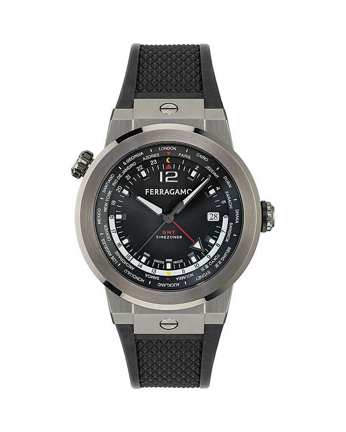 

Силиконовые часы Ferragamo F-80 GMT Worldtime, 43 мм, черный