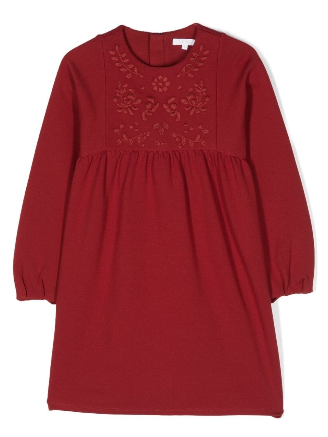 

Chloé Kids платье с длинными рукавами и цветочной вышивкой, красный