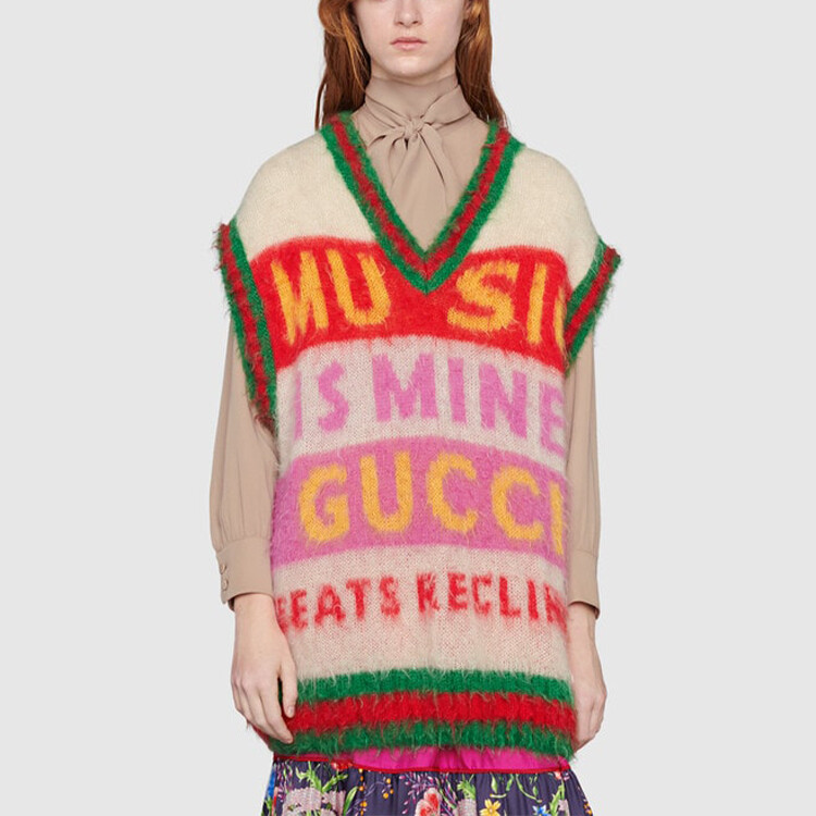 Жилетка женская Gucci с принтом, красный / белый / розовый — фото 3