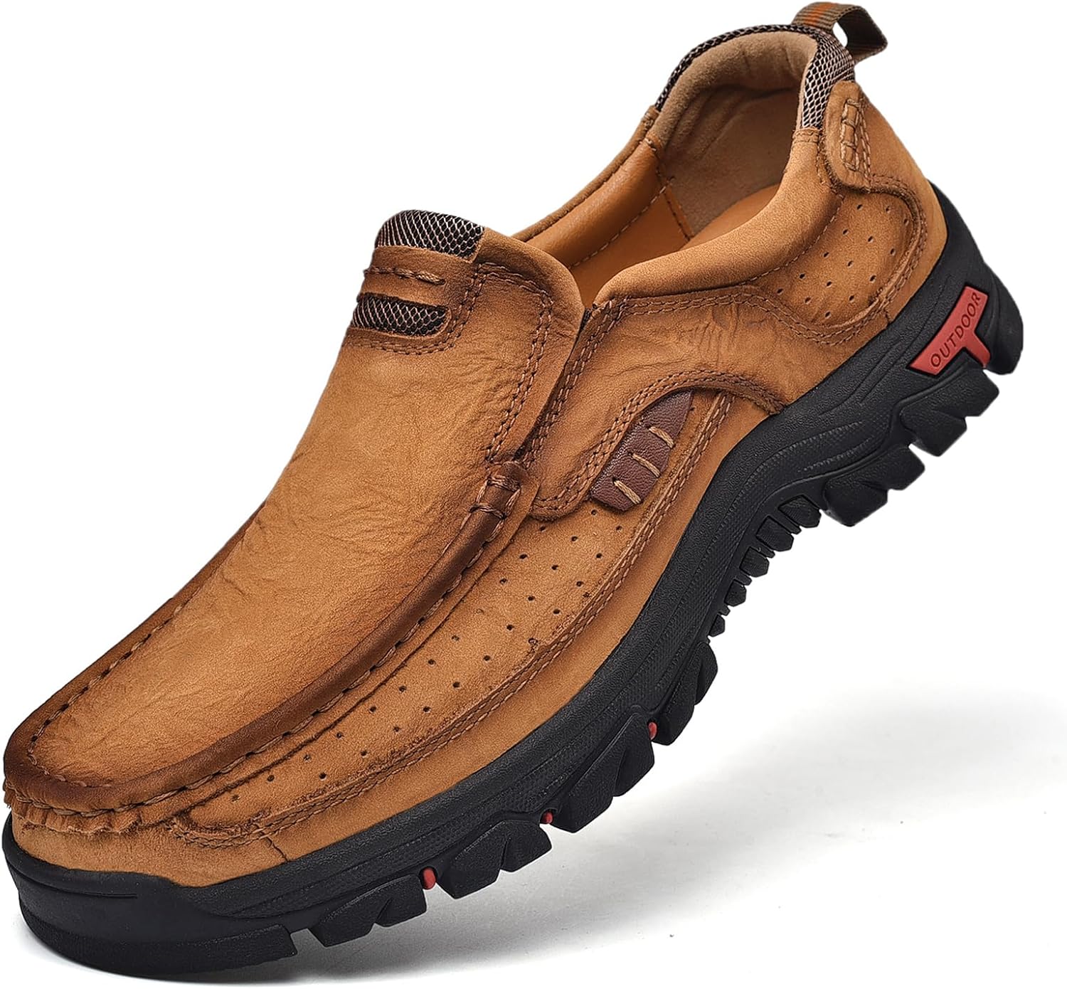 

Мужские кожаные слипоны, повседневные лоферы, классические дышащие противоскользящие походные туфли, удобные ручной работы, прогулок и офисной работы Wdczya, коричневый